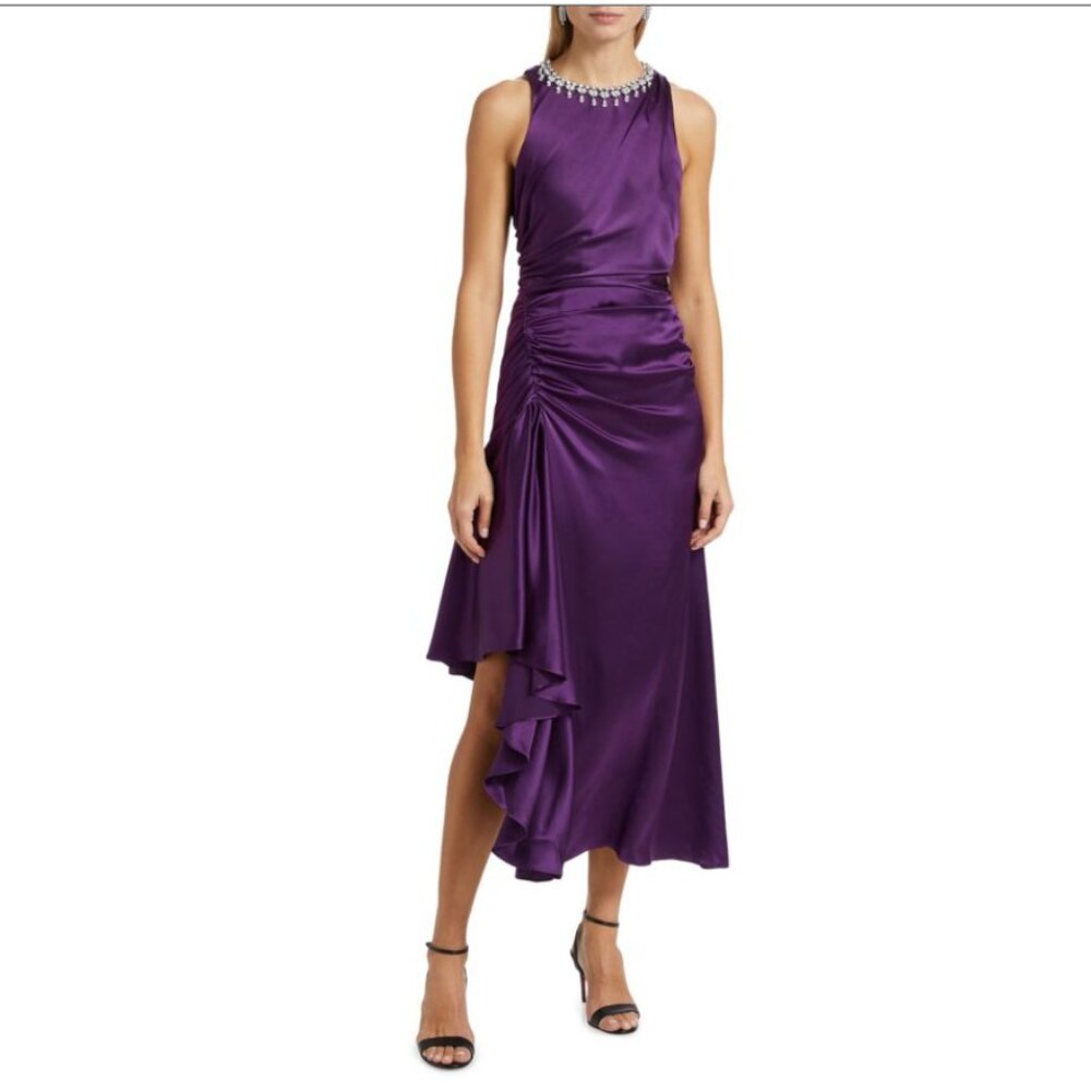 Cinq à Sept Satin Purple Midi Dress